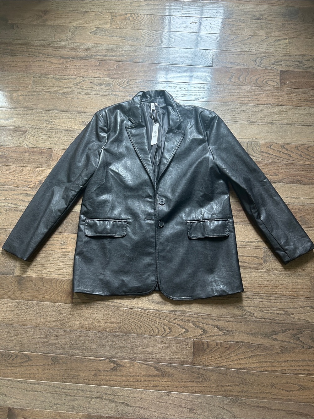 GLAM Black Faux Leather Blazer Jacket